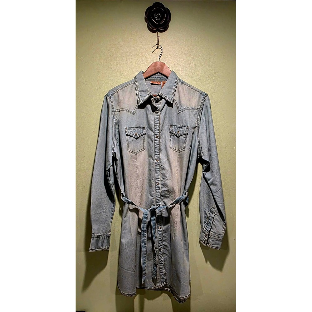 *Rescue Animal Approved*Wrangler Womens Denim Western Belted Shirt Dress XL